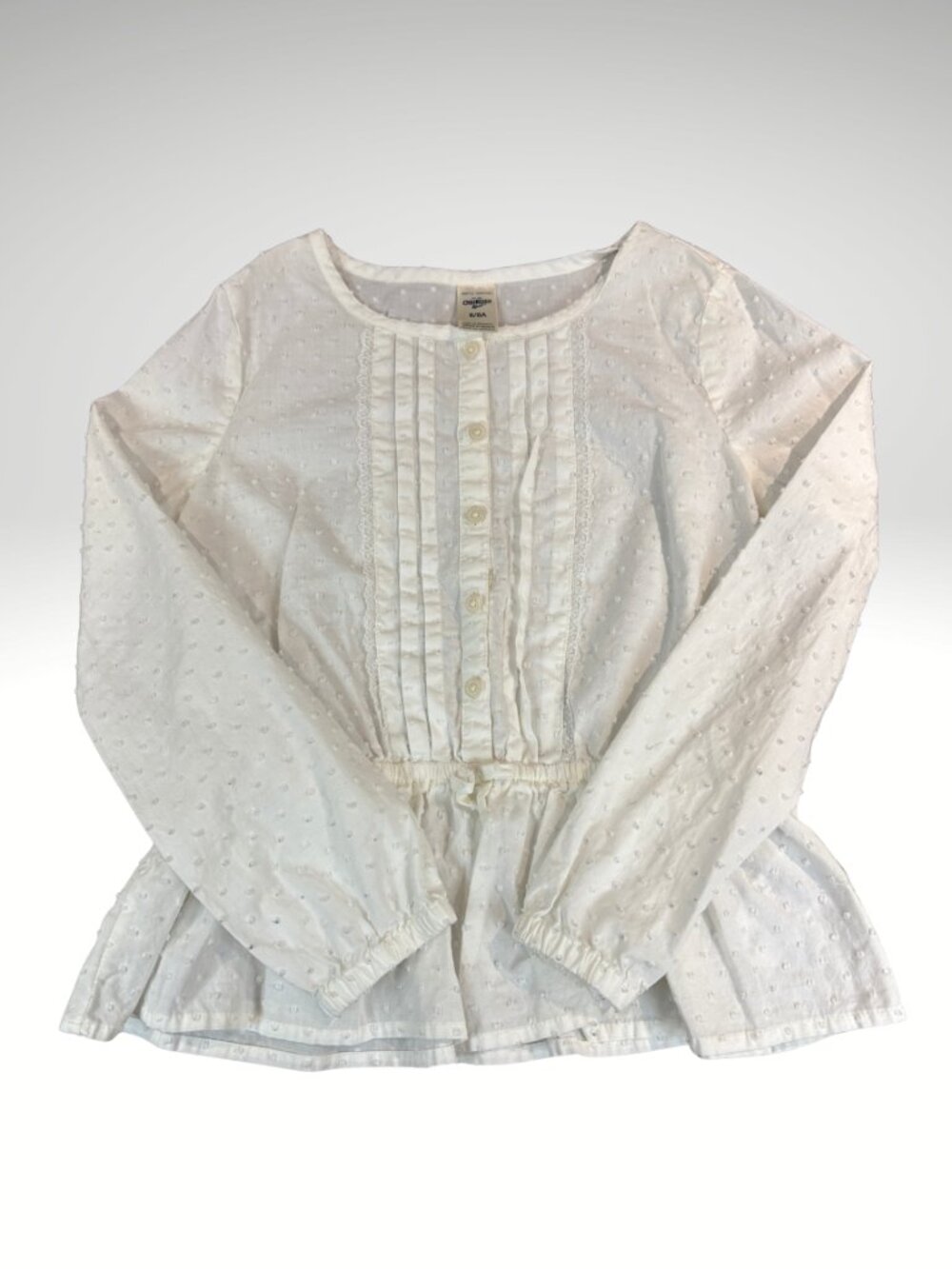 OshKosh B'gosh Girls White Swiss Dot Peplum Blouse Long Sleeve Size 8 (SKU: 162G